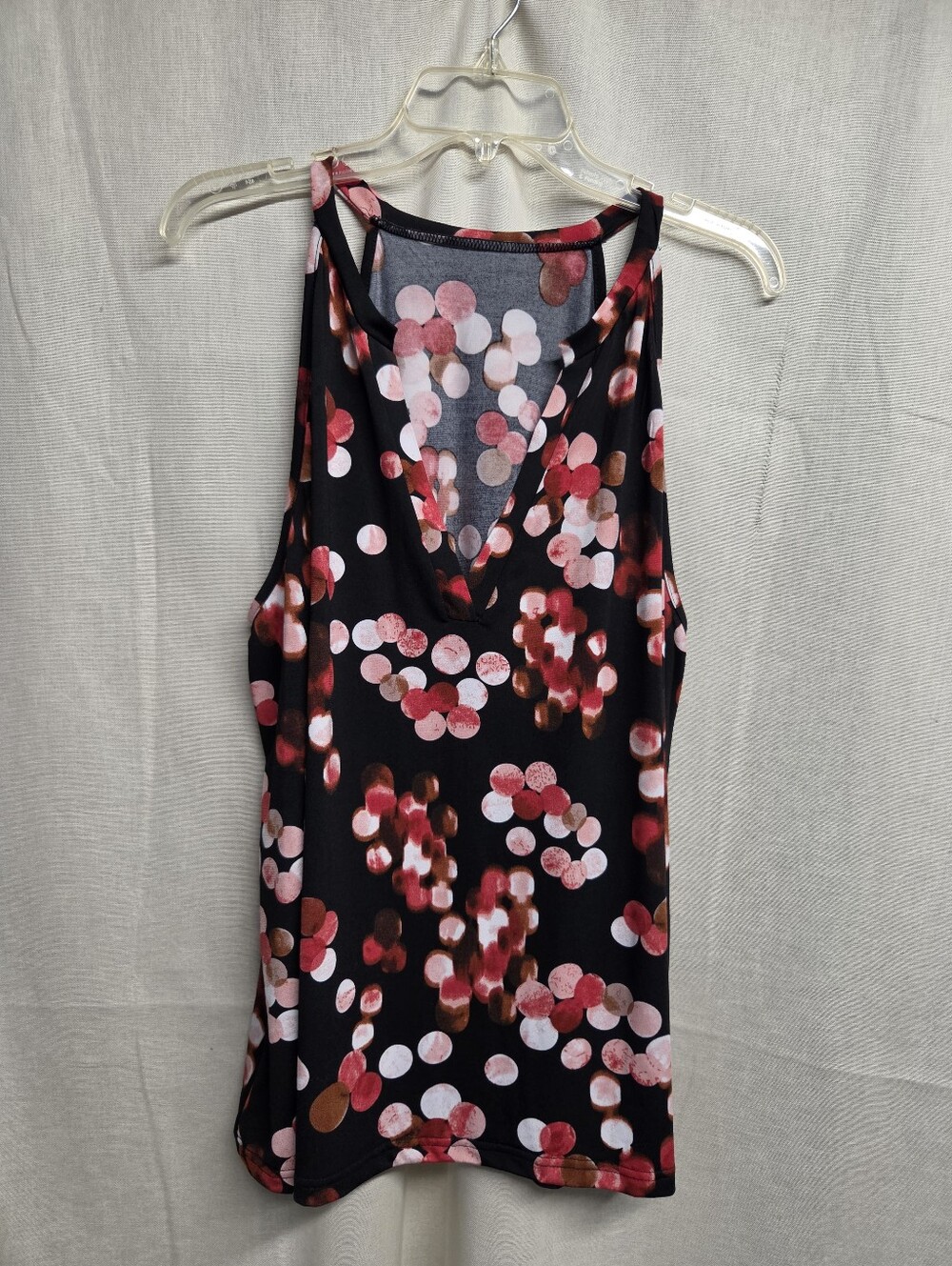 SHEIN Black V-Neck Tank Top with Pink and Red Dot Print
